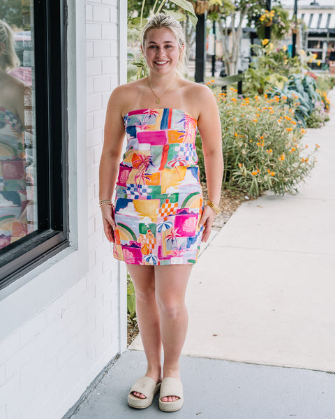 Bahamas Strapless Pull On Mini Dress