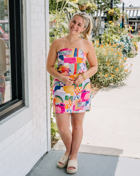 Bahamas Strapless Pull On Mini Dress