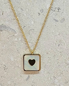 Square Pendant with Heart On Mother of Pearl