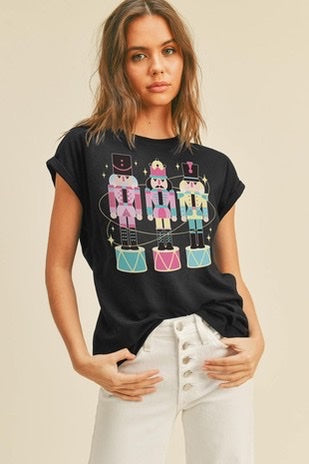 Nutcracker Christmas Roll up sleeve Tee