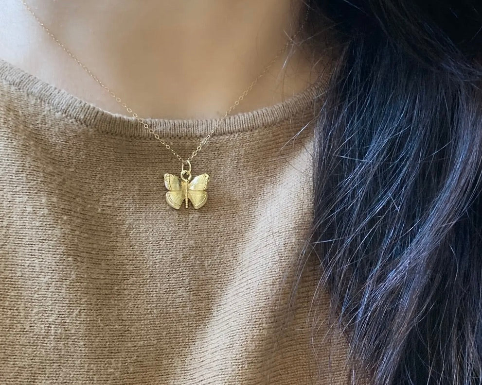 Butterfly Small Gold Pendant Necklace
