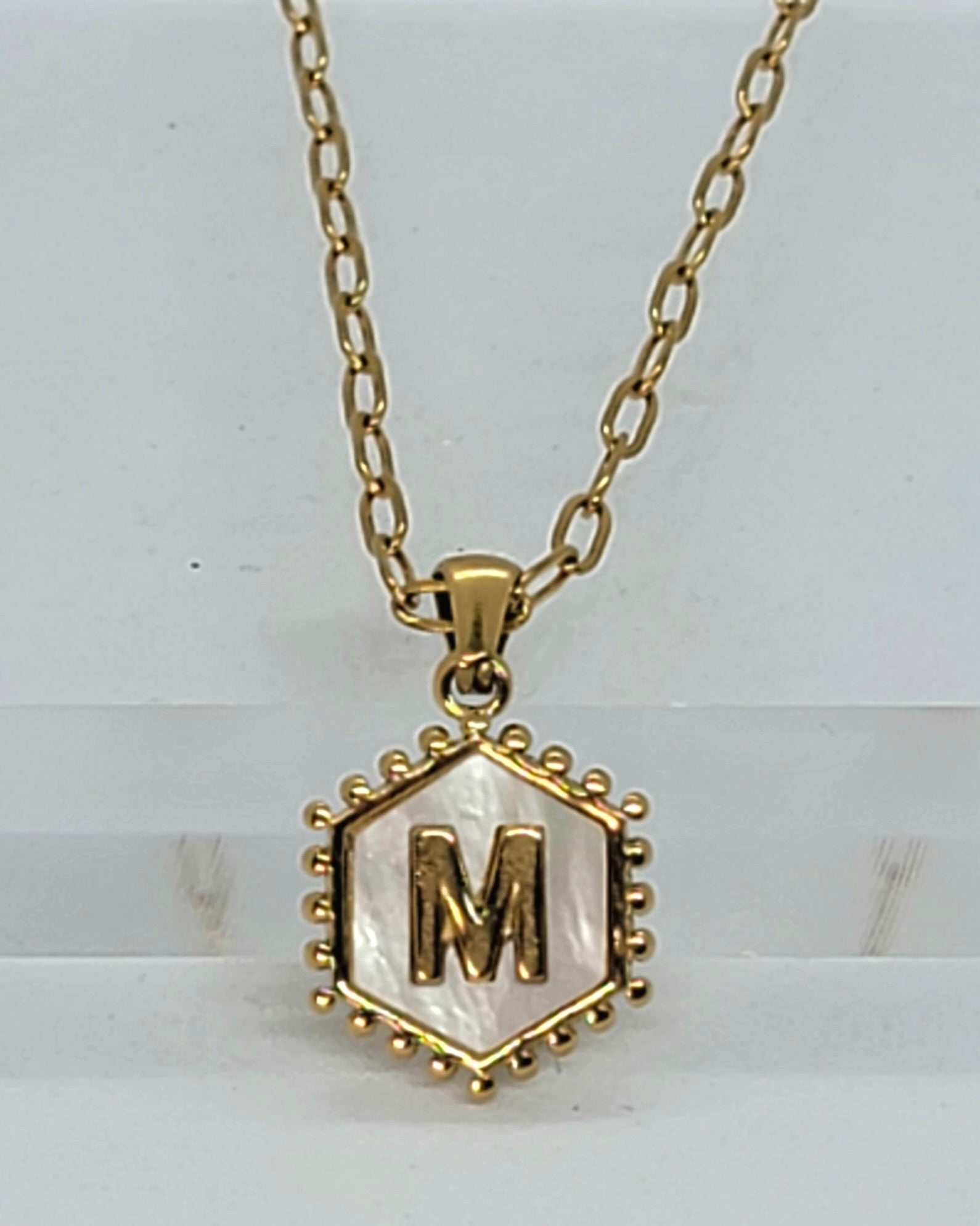 Hexagon Mother of Pearl Initial Necklace