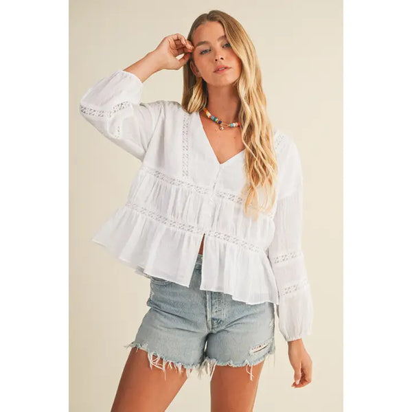 V Neck Ruffle Blouse