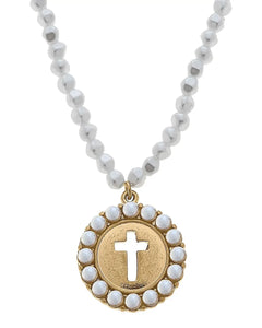 Elizabeth Pearl Coin Cross Necklace