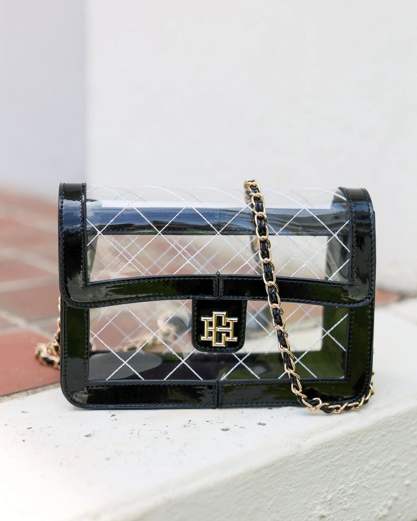 Quinn Quilted Clear Bag Black Patent