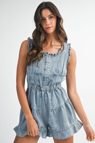 Ruffle Denim Romper