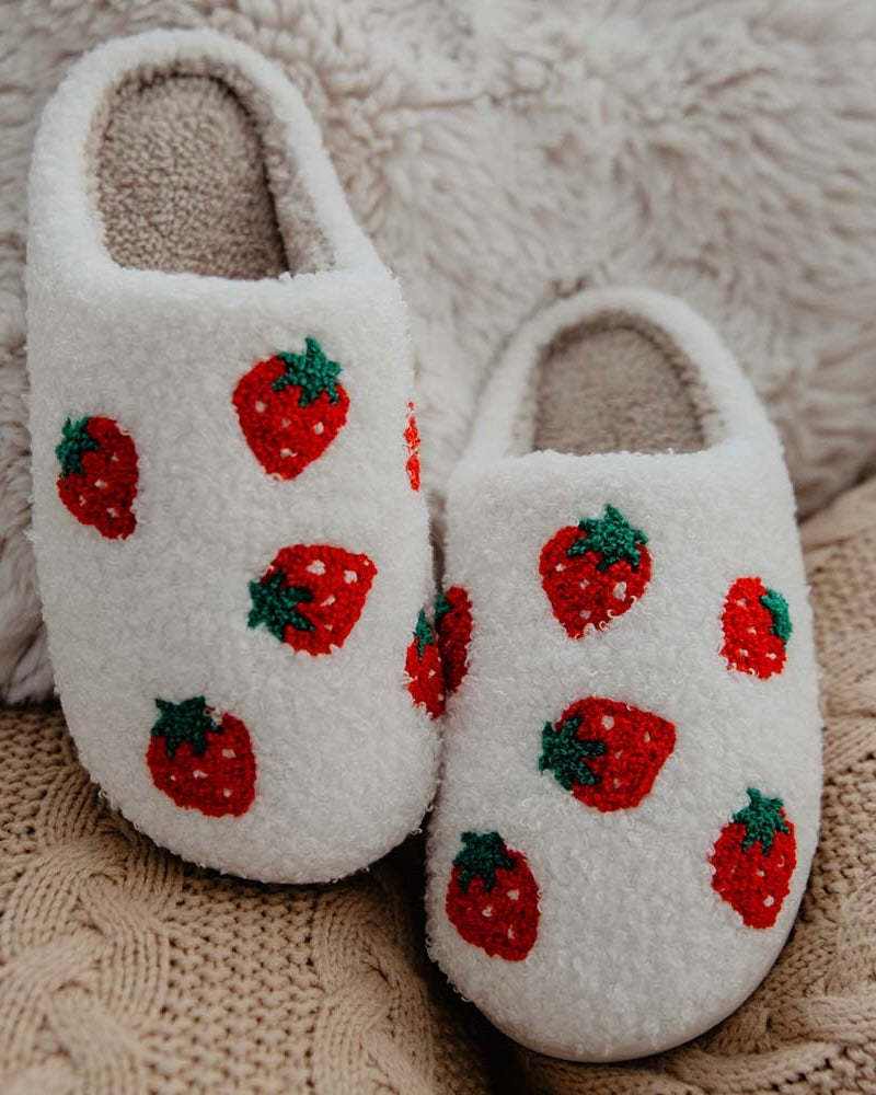 Strawberry Fuzzy Slippers For Women
