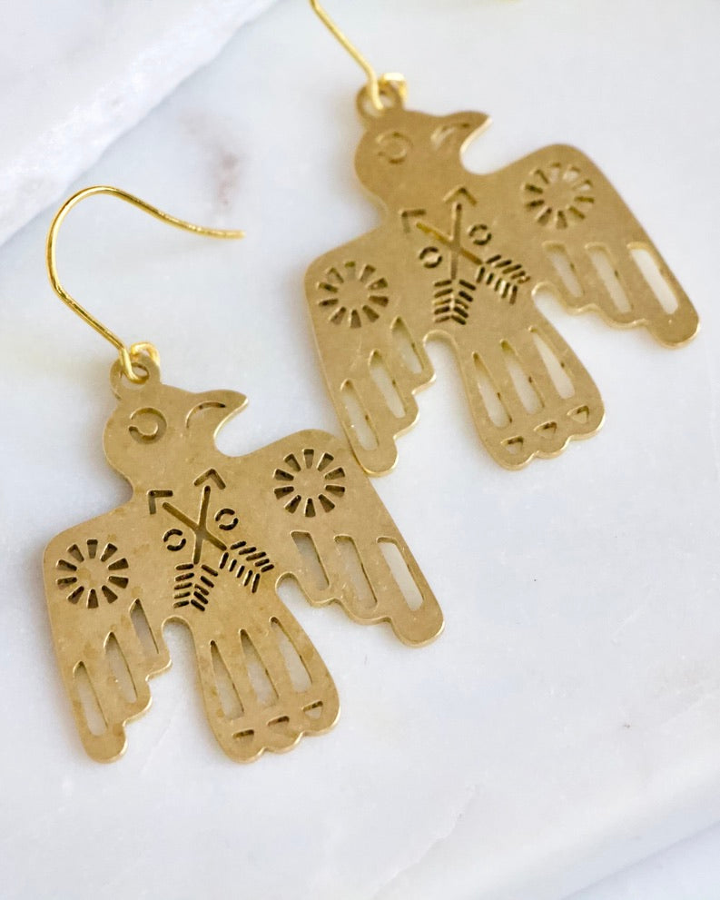 Brass Thunderbird Earrings