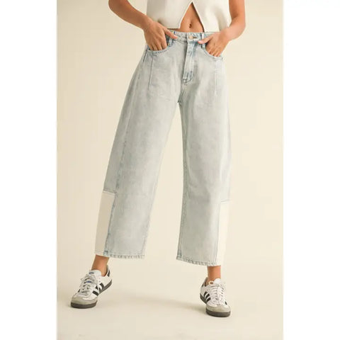Patched Barrel Denim Pants