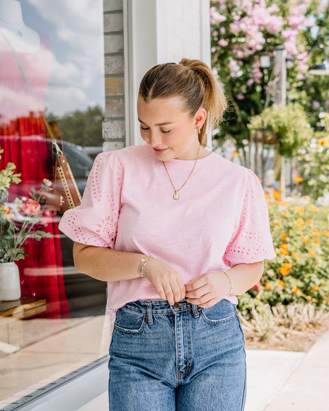 Saylor Eyelet Sleeve Knit Top