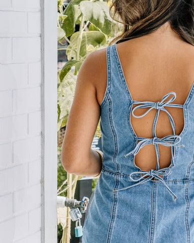 Molly Tie Back Denim Romper