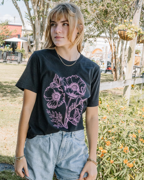 Flower Embroidered Graphic Tee