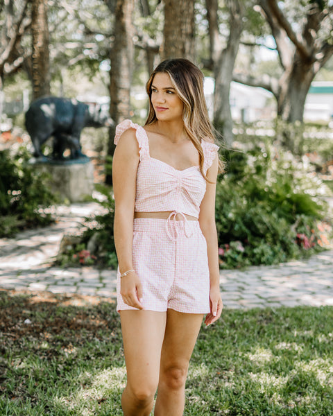 Embroidered Flower Ruffle Crop