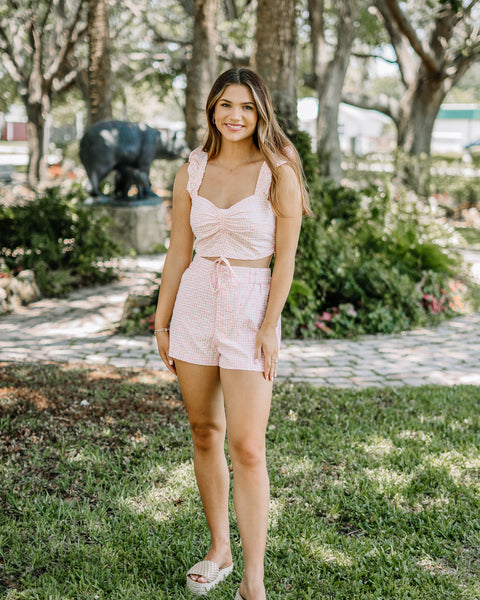 Embroidered Flower Ruffle Crop