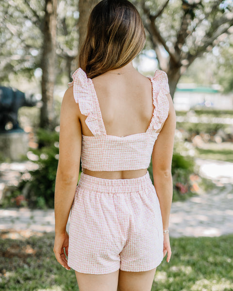Embroidered Flower Ruffle Crop