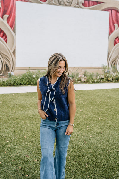 Navy Tie Sleeveless Sweater