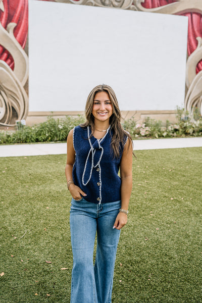 Navy Tie Sleeveless Sweater