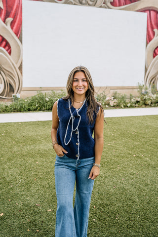 Navy Tie Sleeveless Sweater