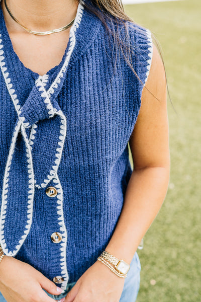 Navy Tie Sleeveless Sweater