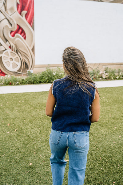 Navy Tie Sleeveless Sweater