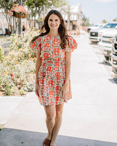 Coral Cream Floral Dress