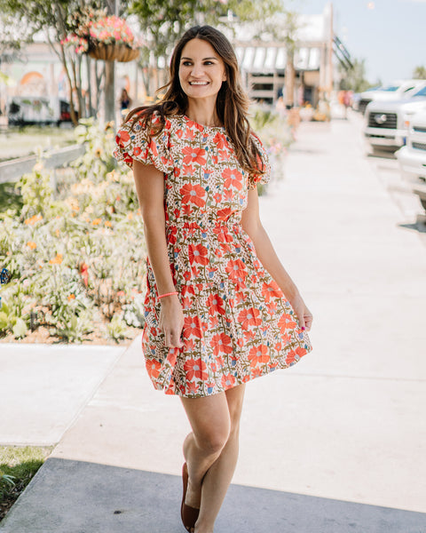 Coral Cream Floral Dress