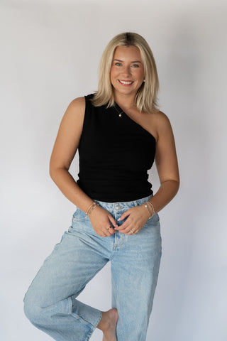 One Shoulder Ribbed Sweater Top