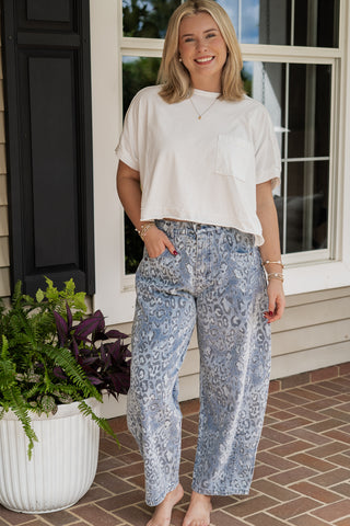 Blue Leopard Barrel Pants