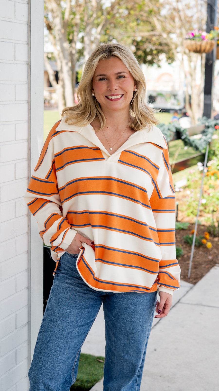 Striped Collared Sweatshirt