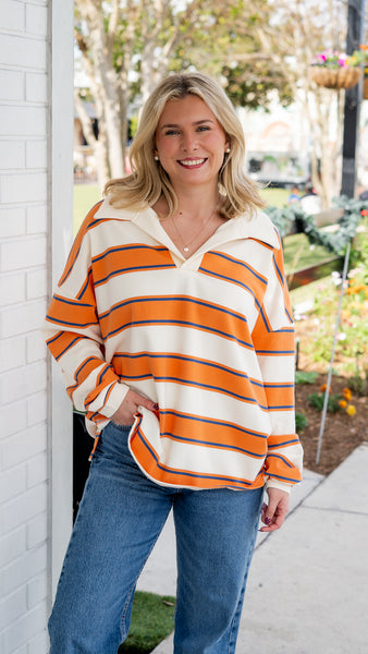 Striped Collared Sweatshirt