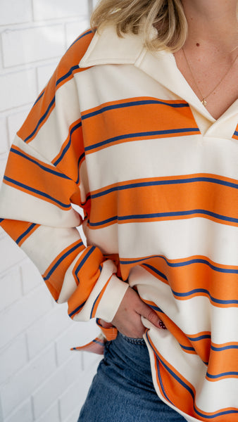 Striped Collared Sweatshirt