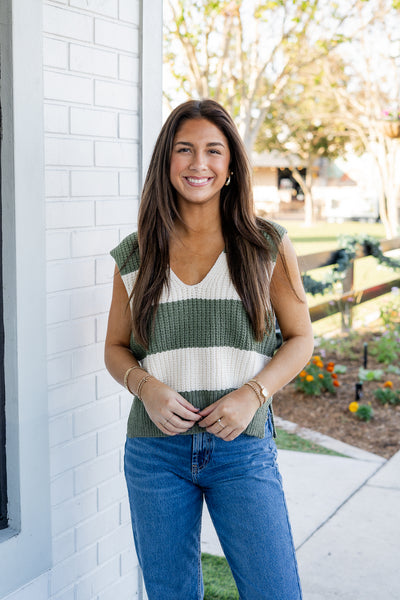 Sage Stripe Knit Vest