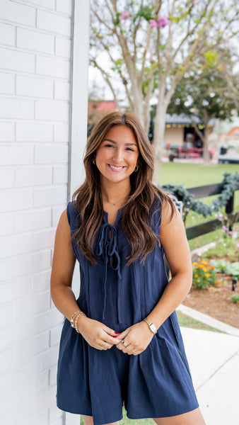 Tied Front Pleated Sleeveless Romper