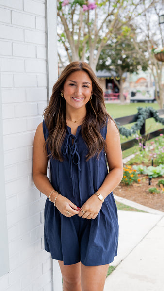 Tied Front Pleated Sleeveless Romper