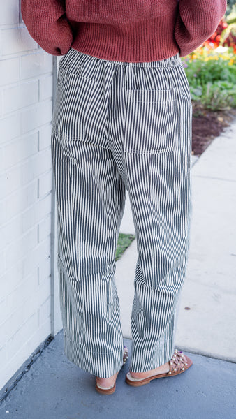 Navy Striped Drawstring Pants