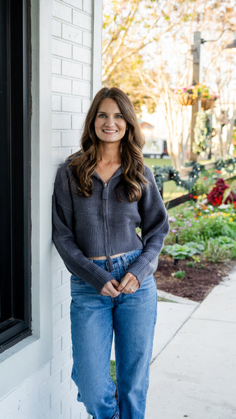 Front Zip Collared Sweater Cardigan