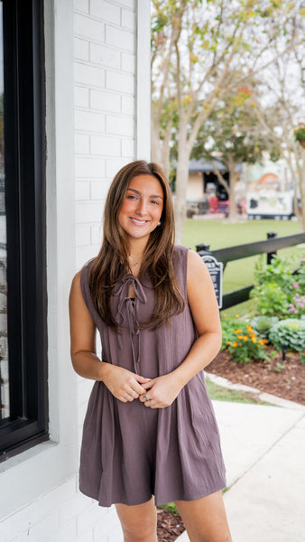 Tied Front Pleated Sleeveless Romper