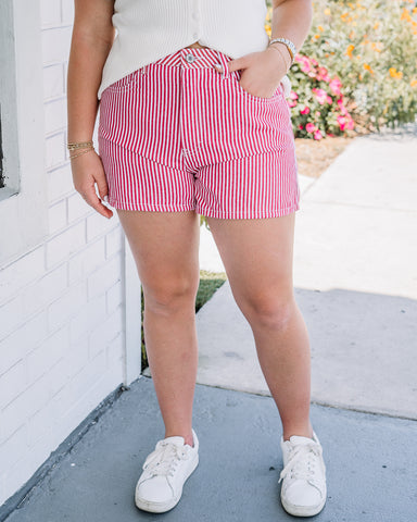 Hot Red Pinstripe Shorts