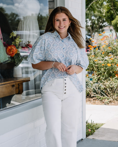 Geo Print Bubble Blouse