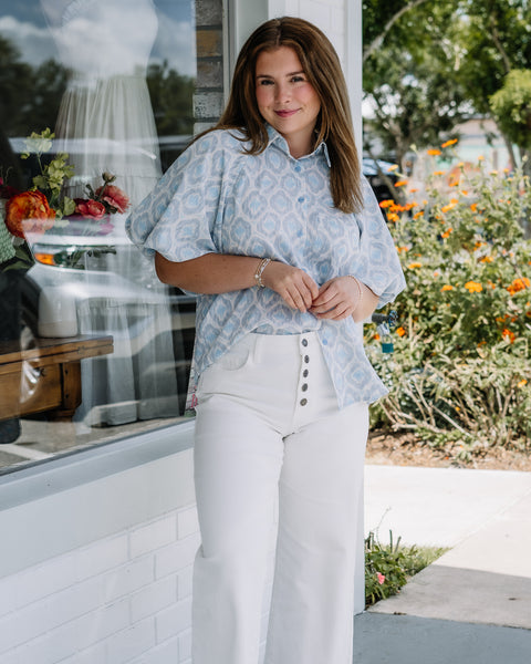 Geo Print Bubble Blouse