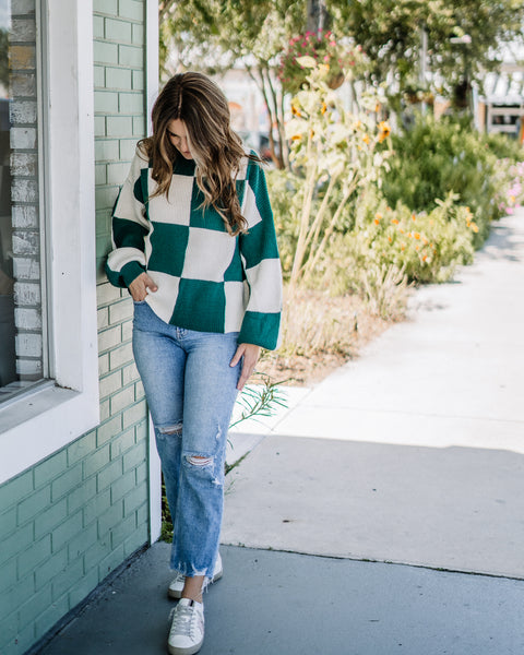 Long Sleeve Checker Sweater