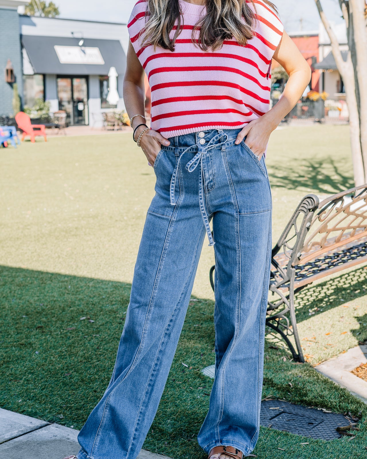 Bow Tie Front Wide Leg Jeans