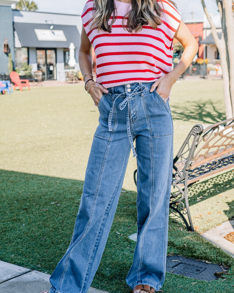 Bow Tie Front Wide Leg Jeans